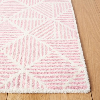 Handmade Pink and Ivory Abstract Wool Area Rug