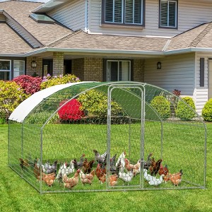 Large Metal Chicken Coop, Walk-in Poultry Cage with Cover, Dome Roof Hen House with Security Lock, Chicken Run for Backyard, 9.8' x 6.5' x 6.5' - 1 of 4