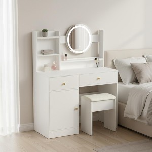 Homy Casa Vanity Desk with Lighted Mirror, Adjustable LED Lighting, White - 1 of 4
