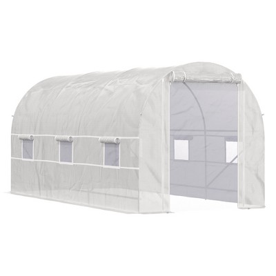 Outsunny Walk-In Tunnel Greenhouse, Large Garden Hot House Kit with 6 Roll-up Windows & Roll Up Door, Steel Frame