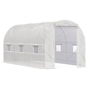 Outsunny Walk-In Tunnel Greenhouse, Large Garden Hot House Kit with 6 Roll-up Windows & Roll Up Door, Steel Frame - 1 of 4