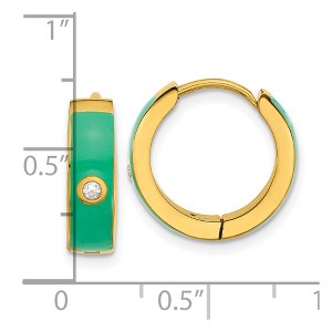 Chisel Stainless Steel Polished Yellow IP-plated with Green Enamel and Cubic Zirconia 5mm Hinged Hoop Earrings - 1 of 4