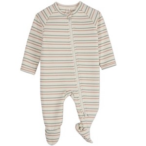 MiniMoi Baby and Toddler "Soft Stripe" Cotton Rich 2 Way Zipper Footie Lilac 3 Months - 1 of 4