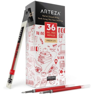 Arteza Gel Ink Pen Refills, Red - Doodle, Draw, Journal - 36 Pack (ARTZ-9233)