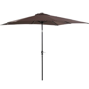 Outsunny 9' x 7' Patio Umbrella Outdoor Table Market Umbrella with Crank, Solar LED Lights, 45° Tilt, Push-Button Operation, for Deck, Backyard, Pool and Lawn - 1 of 4