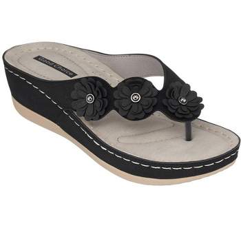 GC Shoes Ammie Flower Comfort Slide Wedge Sandals