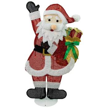 Northlight 32" Red and White Lighted Waving Santa with Gifts Christmas Outdoor Decoration