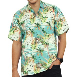 HAPPY BAY Mens Hawaiian Short Sleeve Button Down Shirt Men's Tropical Shirts Linen Effect Vacation Summer Party Caribbean Shirts for Men - 1 of 4