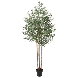 DR.Planzen 5-7FT Artificial Olive Tree with Real Wood Trunks & Triple-Stem Design in White Planter, Lifelike Faux Tree Plant for Indoor Outdoor Decor - 1 of 4
