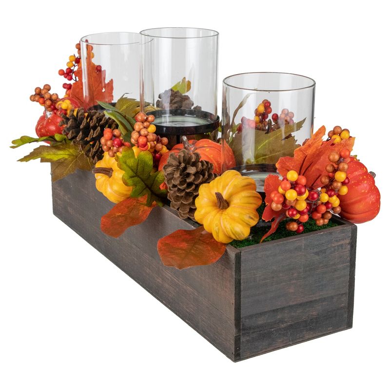 Northlight 27" Pumpkin, Berry and Pine Cone Fall Harvest Triple Pillar Candle Holder, 4 of 7