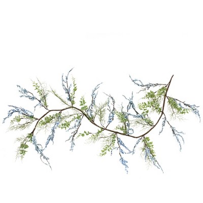 Northlight 5' Green, Blue and Brown Mixed Berry and Spring Floral Artificial Garland