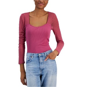 Crave Fame Womens Flocked Illusion Mesh Knit Blouse - 1 of 1