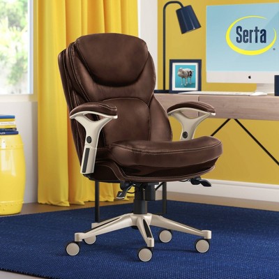 Chestnut Brown Bonded Leather Ergonomic Executive Chair with Adjustable Arms
