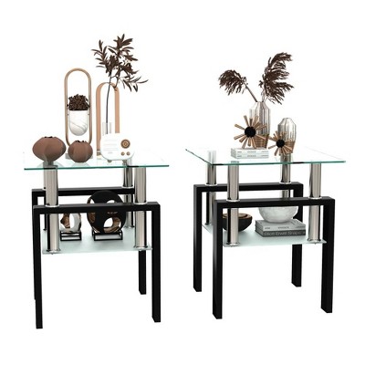 Glass Coffee Table,Tempered Glass Top Modern Minimalist Square Side Center Tables