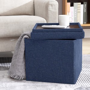 Ornavo Home Collapsible 15" Inch Square Storage Ottoman with Reversible Tray Lid - 1 of 4