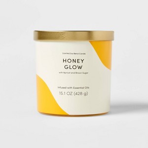 15.1oz Candle Color Block Artwork Honey Glow Yellow/Cream - Opalhouse™ - 1 of 3