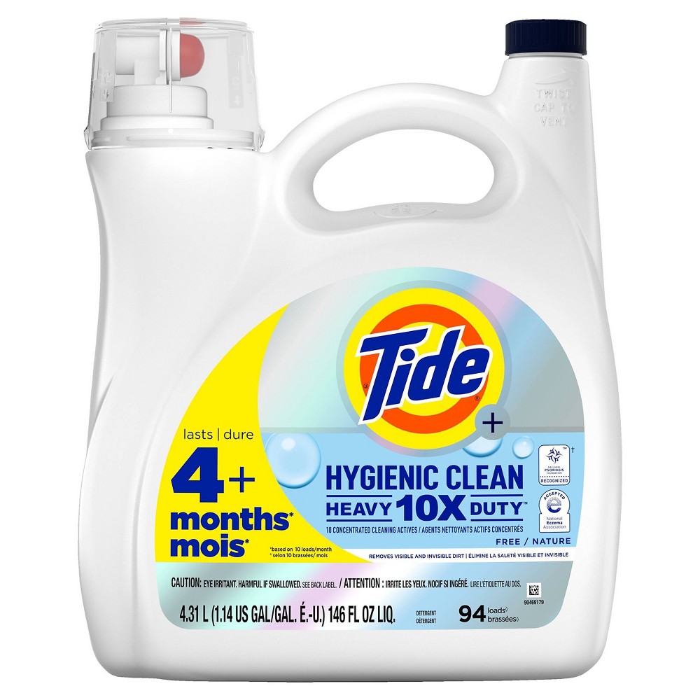 Tide Liquid High Efficiency Hygenic Clean Laundry Detergent - Free & Gentle - 146 fl oz