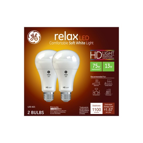 Ge 2pk 13w 75w Equivalent Relax Led Hd Light Bulbs Soft White : Target