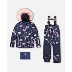 Deux par Deux Girl Two-Piece Play Snowsuit Navy Unicorn Print - 1 of 4