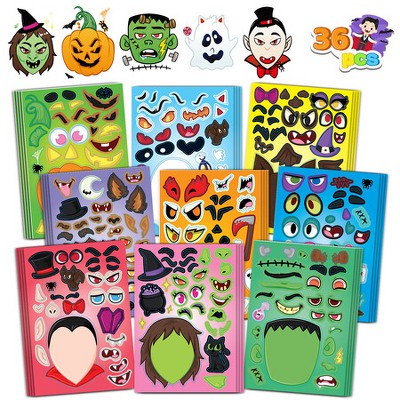 Joyfy 36Pcs Halloween Characters Make a Face Sticker Sheet,Children Crafts Party Favor,Make Your Own Witch Vampire Stickers, Class Activities Reward