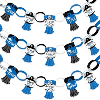 Big Dot of Happiness Blue Grad - Best is Yet to Come - 90 Chain Links and 30 Paper Tassels Decor Kit- 2021 Royal Blue Paper Chains Garland - 21 feet