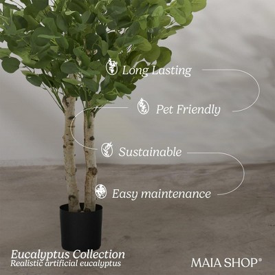 Maia 6ft Artificial Eucalyptus Tree with Natural Wood Trunk in Black Pot