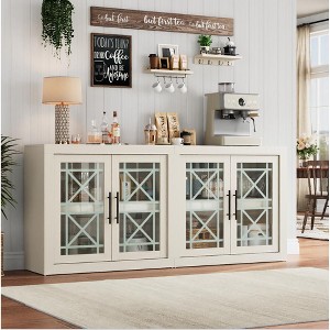 Buffet Storage Cabinet with 4 Glass Pattern Design Doors, 70.8" Wide Modern Coffee Bar Cabinet Wooden TV Stand for Kitchen Dining Room Living Room - 1 of 4