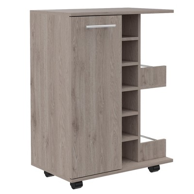 Depot E-Shop Bar Cart, Four Casters, Single Door Cabinet, Two External Shelves