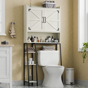Over The Toilet Storage Cabinet with Barn Doors & Toilet Paper Holder Stand, Space-Saving Toilet Rack - 1 of 4