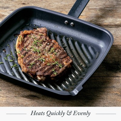 Merten & Storck Black Carbon Steel Square Grill Pan with Steel Handle