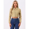 Allegra K Women's Turn Down Frayed Button Down Washed Cropped Denim Jacket - 3 of 4