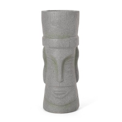 Poulan Outdoor Concrete Polynesian Decorative Planter Stone Gray - Christopher Knight Home