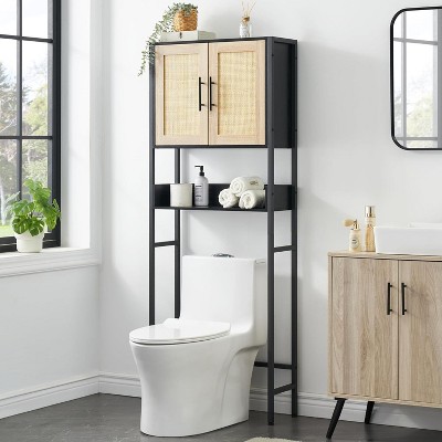 Toilet Storage Cabinet, Over Toilet Shelf, Bathroom Organizer with Rattan Doors, Adjustable Shelf for Bathroom,Restroom,Laundry
