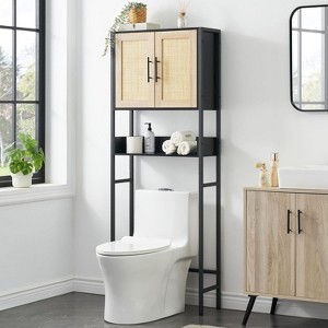 Toilet Storage Cabinet, Over Toilet Shelf, Bathroom Organizer with Rattan Doors, Adjustable Shelf for Bathroom,Restroom,Laundry - 1 of 4