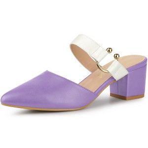 Allegra K Women's Instep Strap Pointed Toe Chunky Heel Dress Mules Pumps - 1 of 4