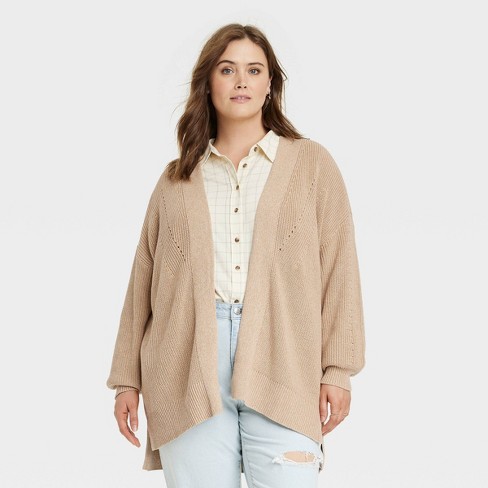 Women's Open Front Cardigan with Ribbed Placket