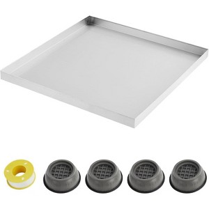 Washing Machine Pan, Heavy Duty 304 Stainless Steel Washing Machine Tray with 4 Pcs Anti-Vibration Washing Machine Feet, Washer Pan - 1 of 4