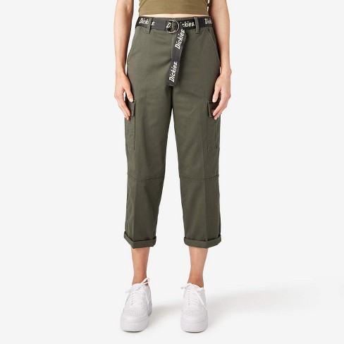 Dickies Women's Slim Straight Fit Roll Hem Carpenter Pants, Olive