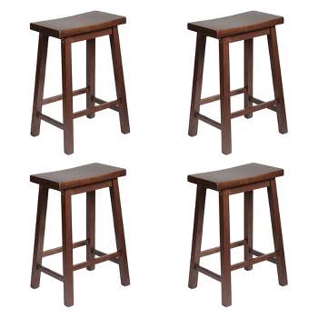 PJ Wood Classic Saddle-Seat 24'' Tall Kitchen Counter Stool for Homes, Dining Spaces, and Bars with Backless Seat, 4 Square Legs, Walnut (4 Pack)