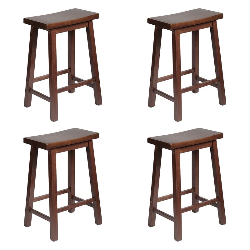 PJ Wood Classic Saddle-Seat 24'' Tall Kitchen Counter Stool for Homes, Dining Spaces, and Bars with Backless Seat, 4 Square Legs, Walnut (4 Pack), 1 of 7