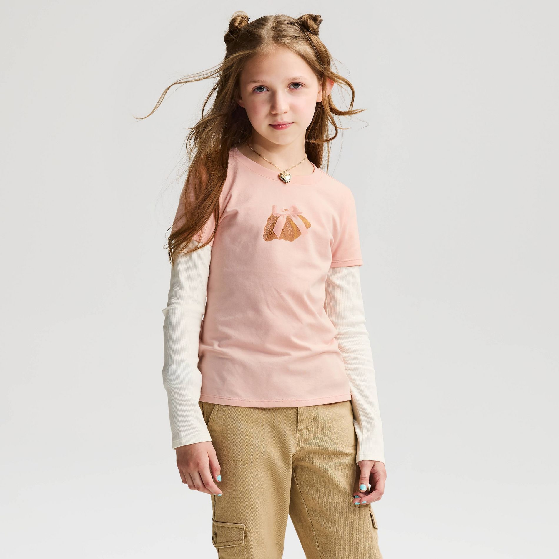 Girls' Long Sleeve 'Croissant' Graphic T-Shirt - Cat & Jack™ Light Pink S