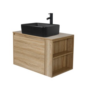 ELECWISH 30 inches Bathroom Vanity, Natural Color Wall Mounted Bathroom Vanity with Hidden Drawer - 1 of 4