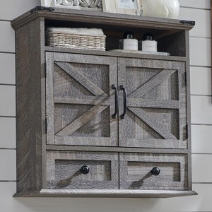 Bathroom Wall Cabinet, Farmhouse Medicine Cabinet with Drawer, 24" Wide Bathroom Cabinet with Adjustable Shelf & Double Barn Doors - 1 of 4