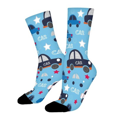 Cartoon Car Print Women Printed Crew Socks Funny Funky Socks Soft Polyester Novelty Gifts for Artists Men