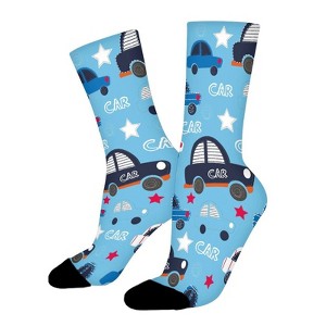 Cartoon Car Print Women Printed Crew Socks Funny Funky Socks Soft Polyester Novelty Gifts for Artists Men - 1 of 1
