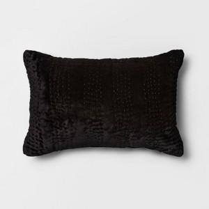 Quilted Velvet Lumbar Throw Pillow Black - Opalhouse