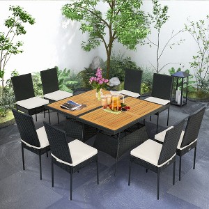 Tangkula 10PCS Rattan Patio Dining Set Cushioned Outdoor Furniture Set w/ Wooden Tabletop - 1 of 4