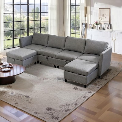 NicBex 100 Inch U Shaped Convertible Sectional Couch with Storage Seat and Reversible Chaise for Living Room,Apartment,Office