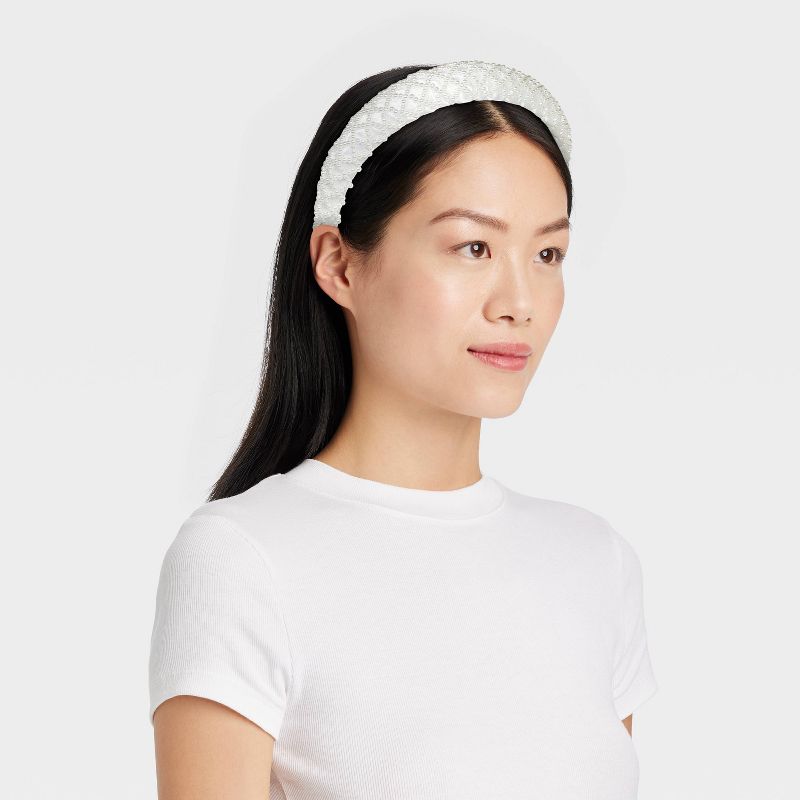 White Pearl Criss Cross Padded Headband - White, 2 of 4