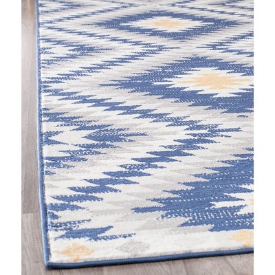 Soleil Reversible Blue Synthetic 5' x 7' Stain-Resistant Area Rug
